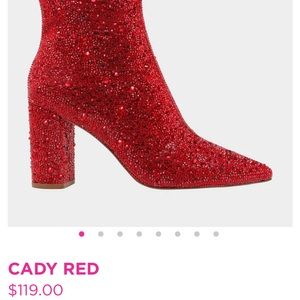 Betsey Johnson red Cady rhinestone boots